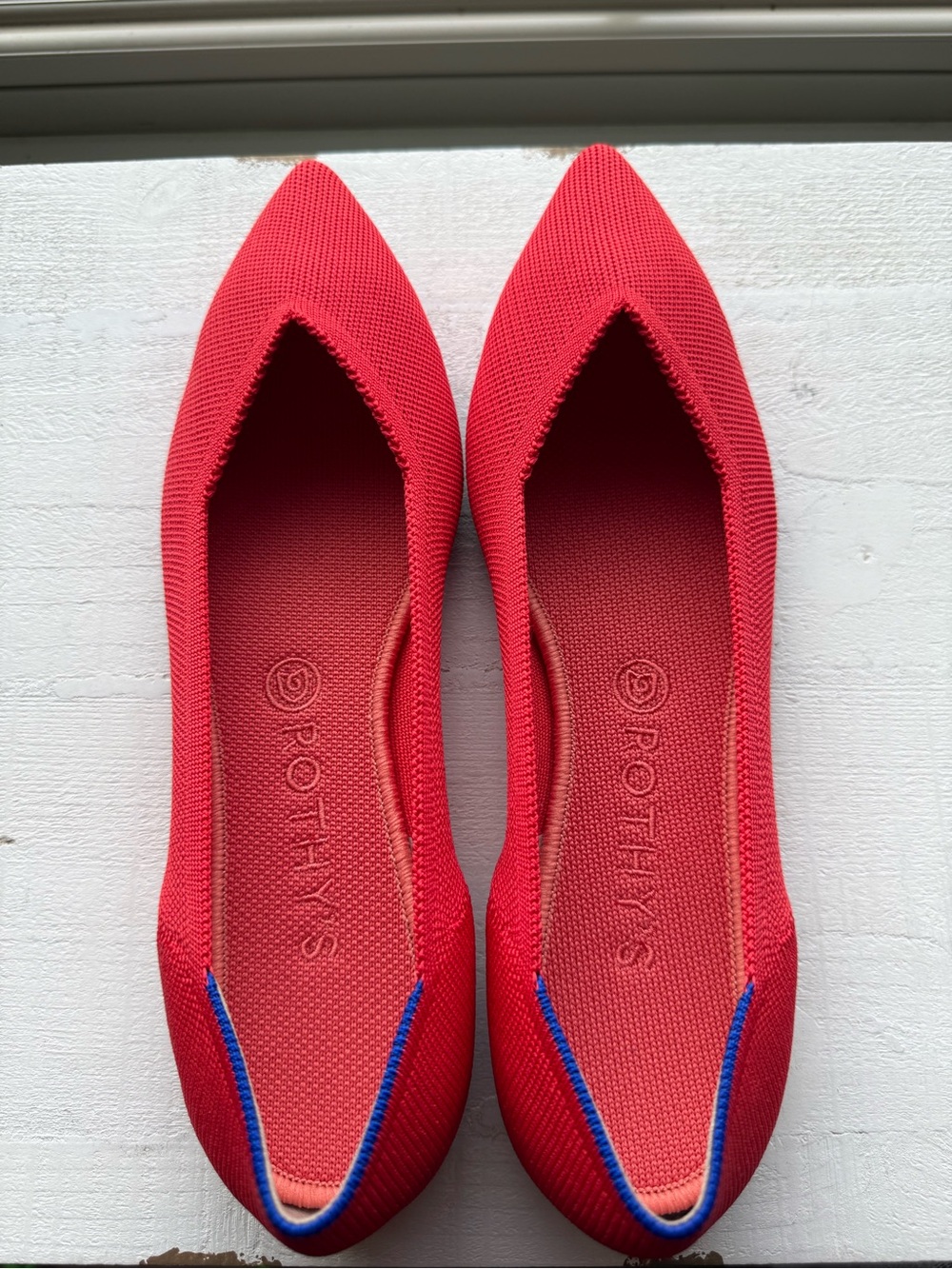 Rothy's Red Pointed Knit Slip-On Flats - Picture 3 of 5